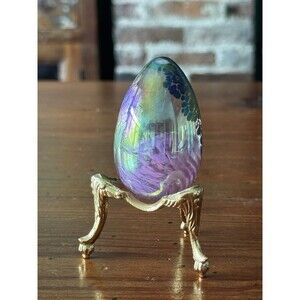 Vintage 1989 Mount Saint Helens Ash Iridescent Art Glass Egg Paperweight Signed